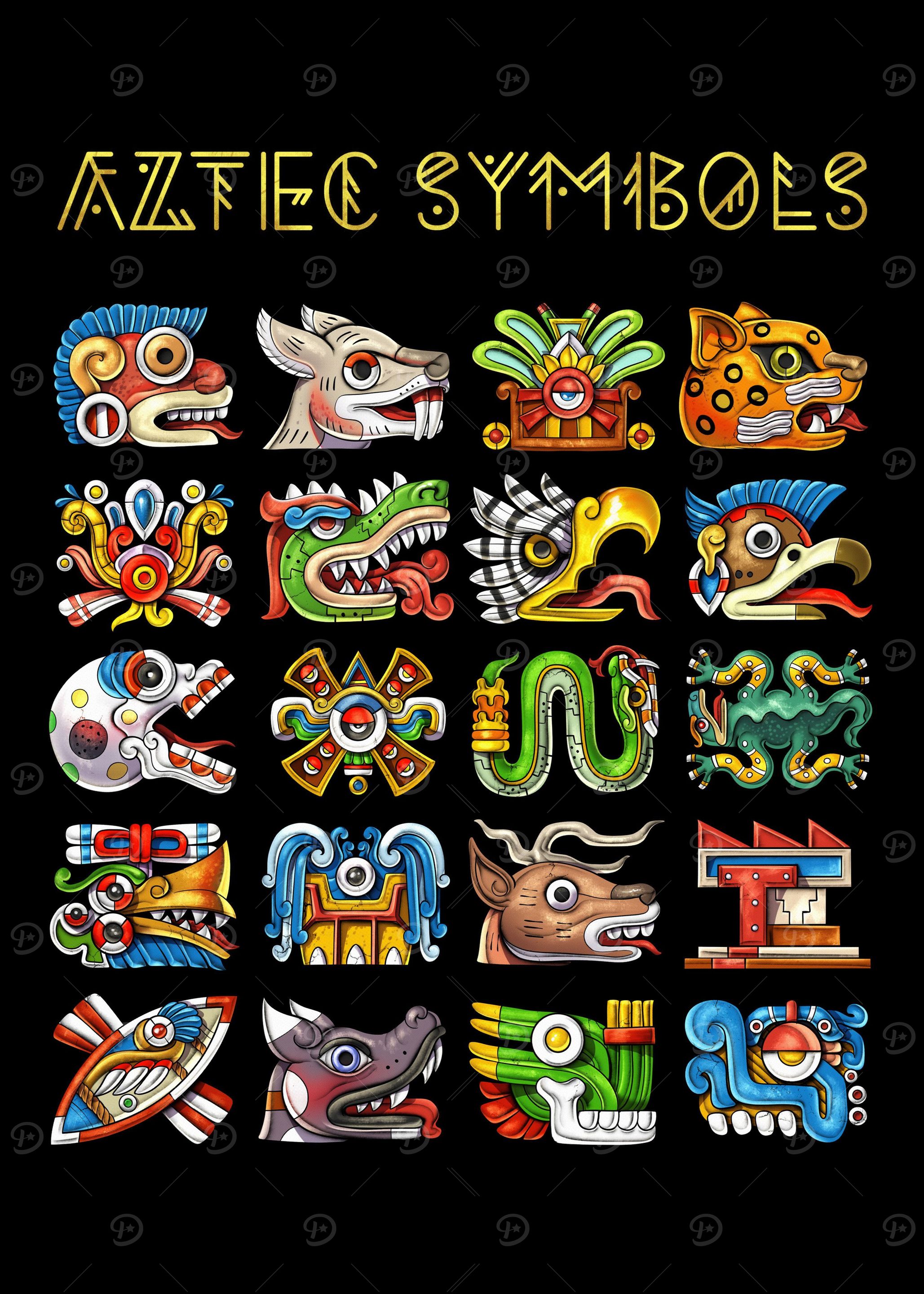 'Aztec Symbols' Poster, picture, metal print, paint by Psychonautica ...