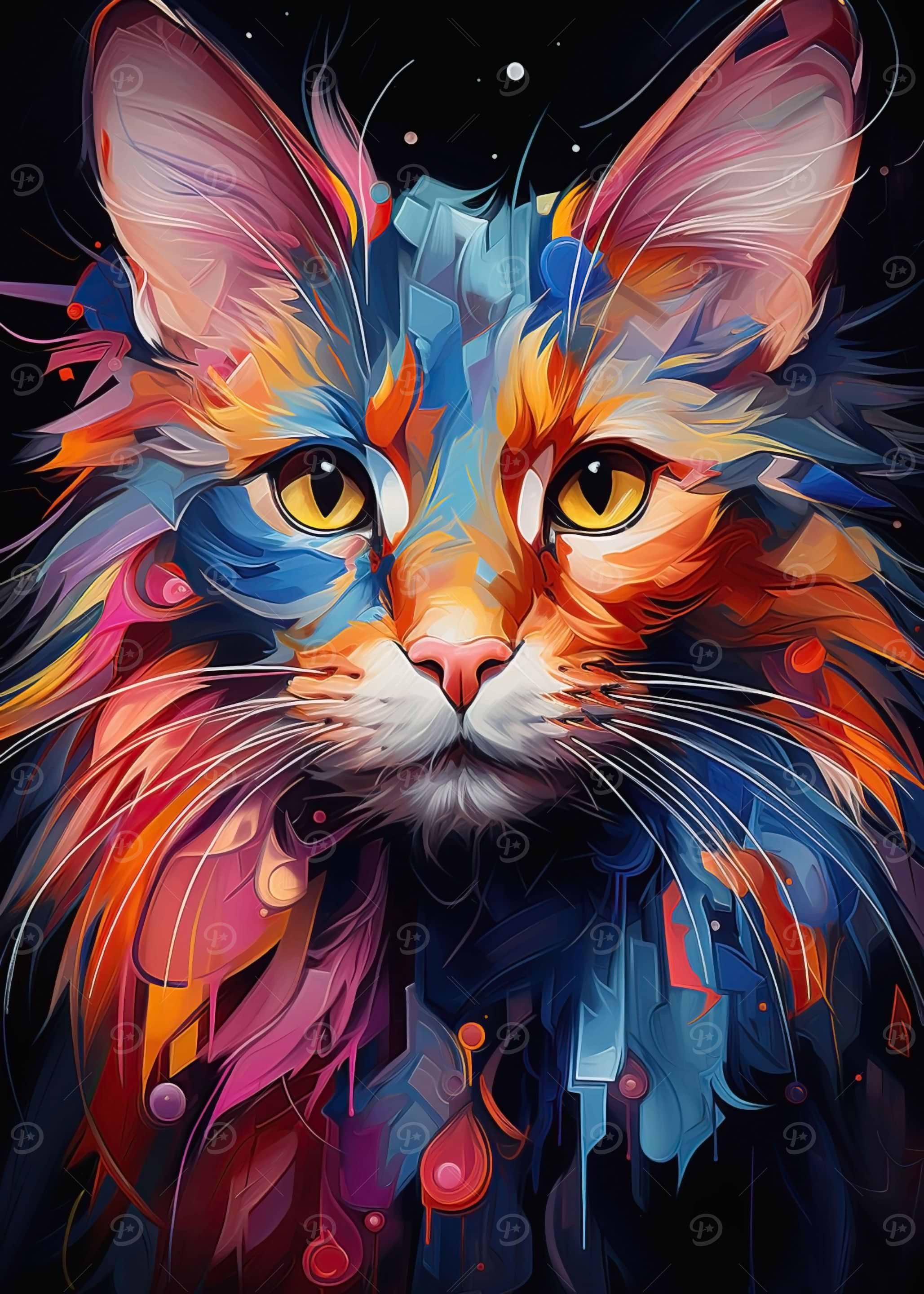 'Abstract cat vivid colors' Poster, picture, metal print, paint by Game ...