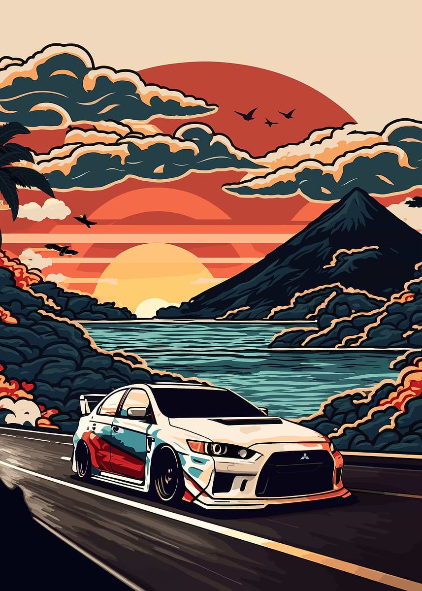 Mitsubishi Lancer Evo Art — from the Trending Cars Retro collection, a Pixaverse metal print