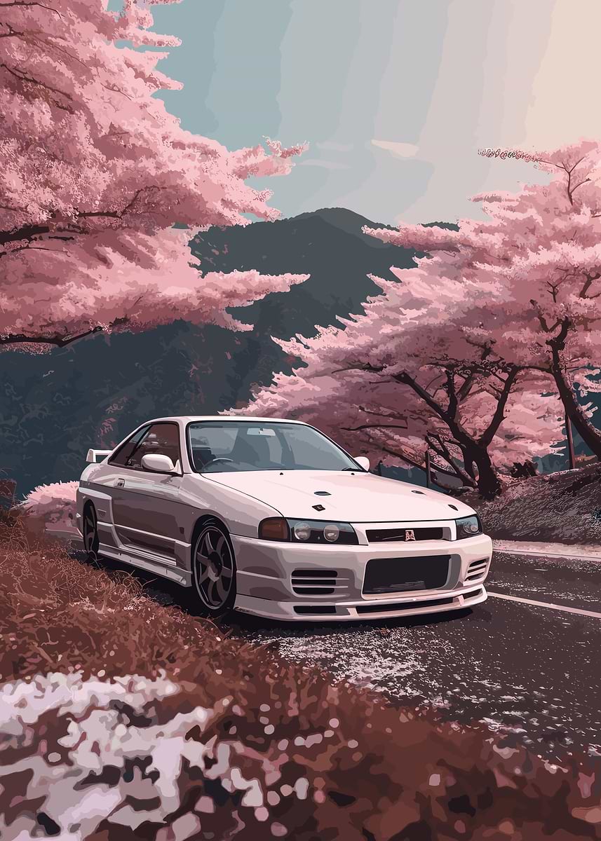 Nissan GTR Sakura' Poster, picture, metal print, paint by Peter