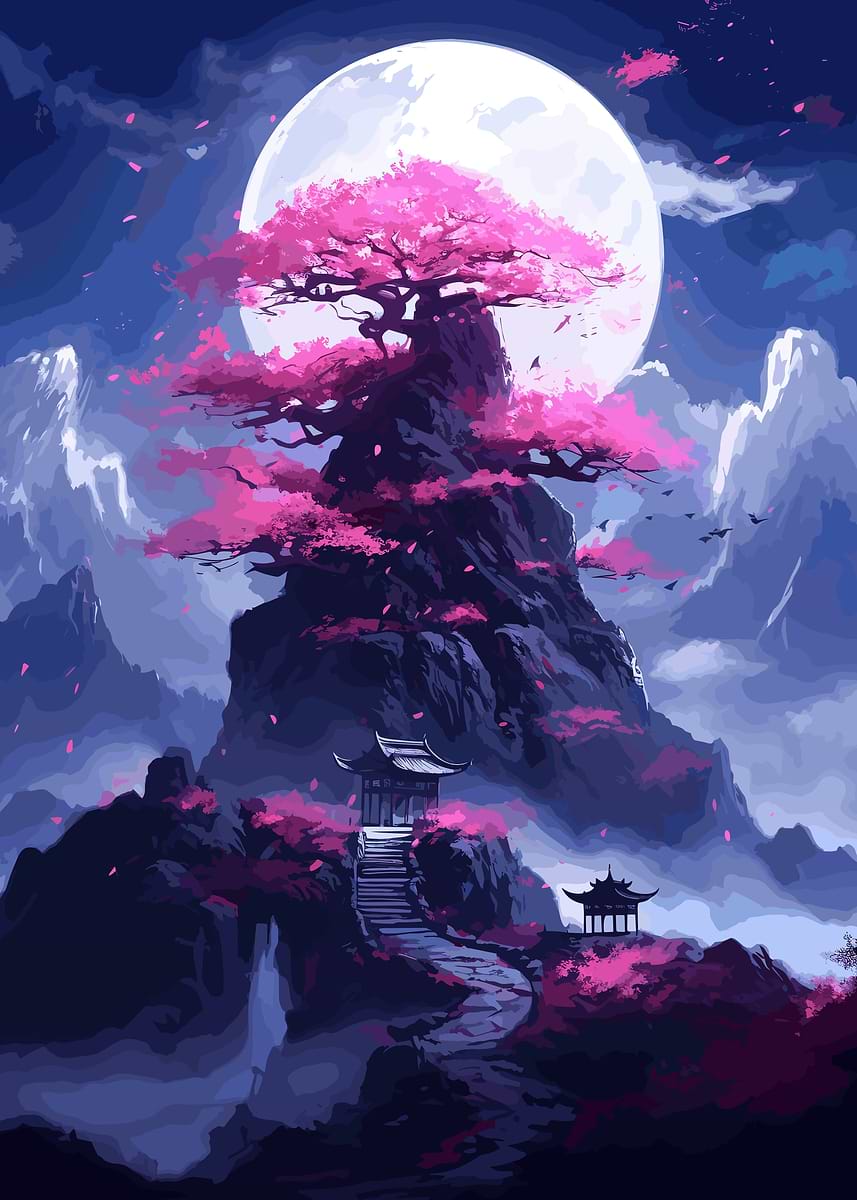Sakura Moon Tree' Poster, picture, metal print, paint by