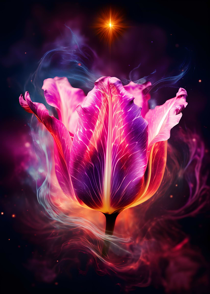 Cosmic Tulip Nebula Bloom — from the Galactic Garden collection, a Pixaverse metal print