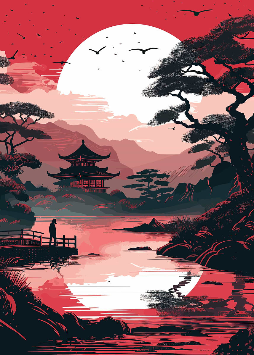 Japanese Landscape' Poster, picture, metal print, paint by David