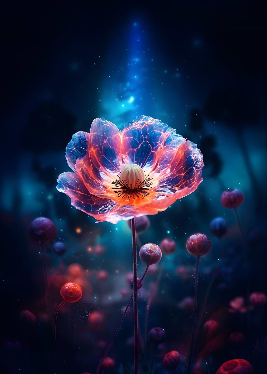 Poppys Interstellar Beauty — from the Galactic Garden collection, a Pixaverse metal print