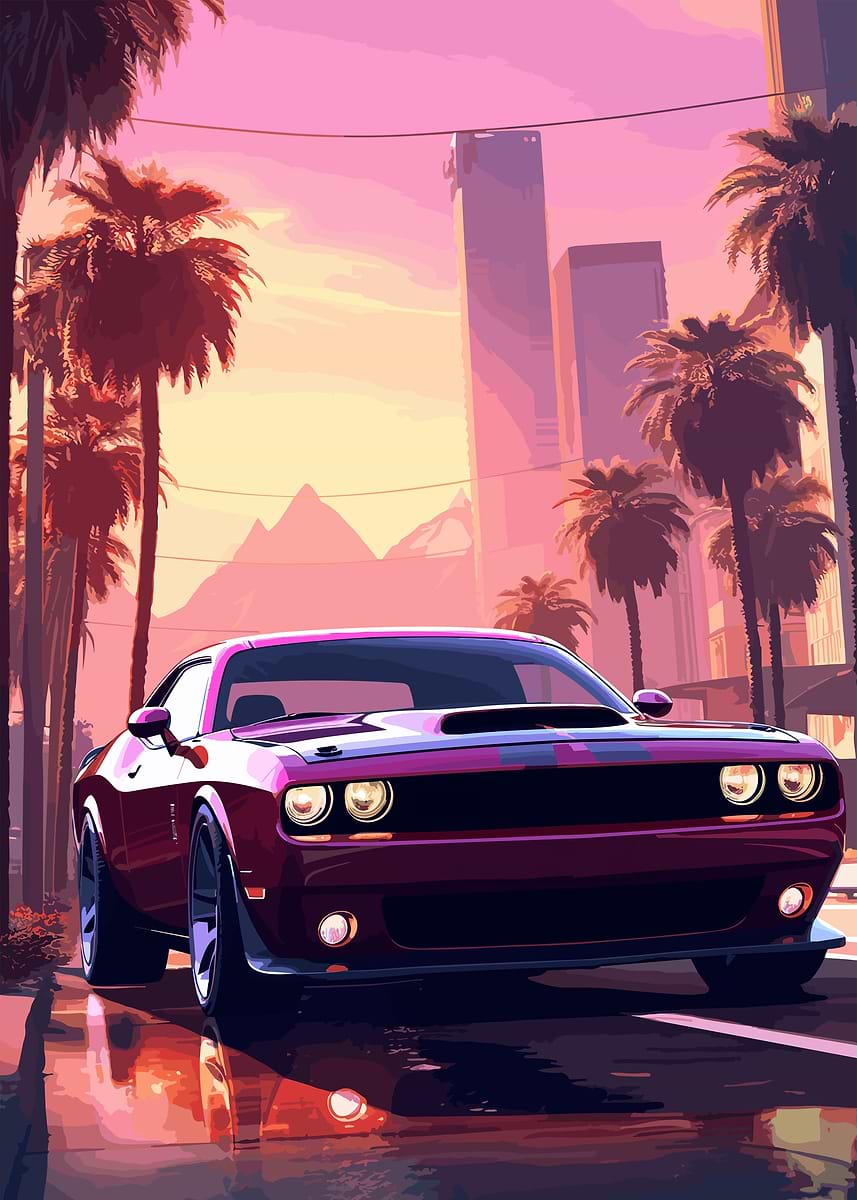 Dodge Challenger Hellcat — from the Trending Cars Retro collection, a Pixaverse metal print