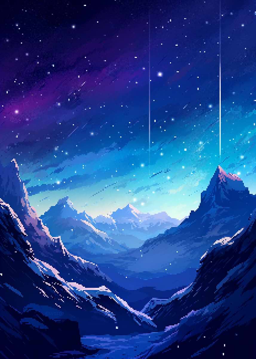 Arctic Aurora Pixel Art' Poster, picture, metal print, paint by