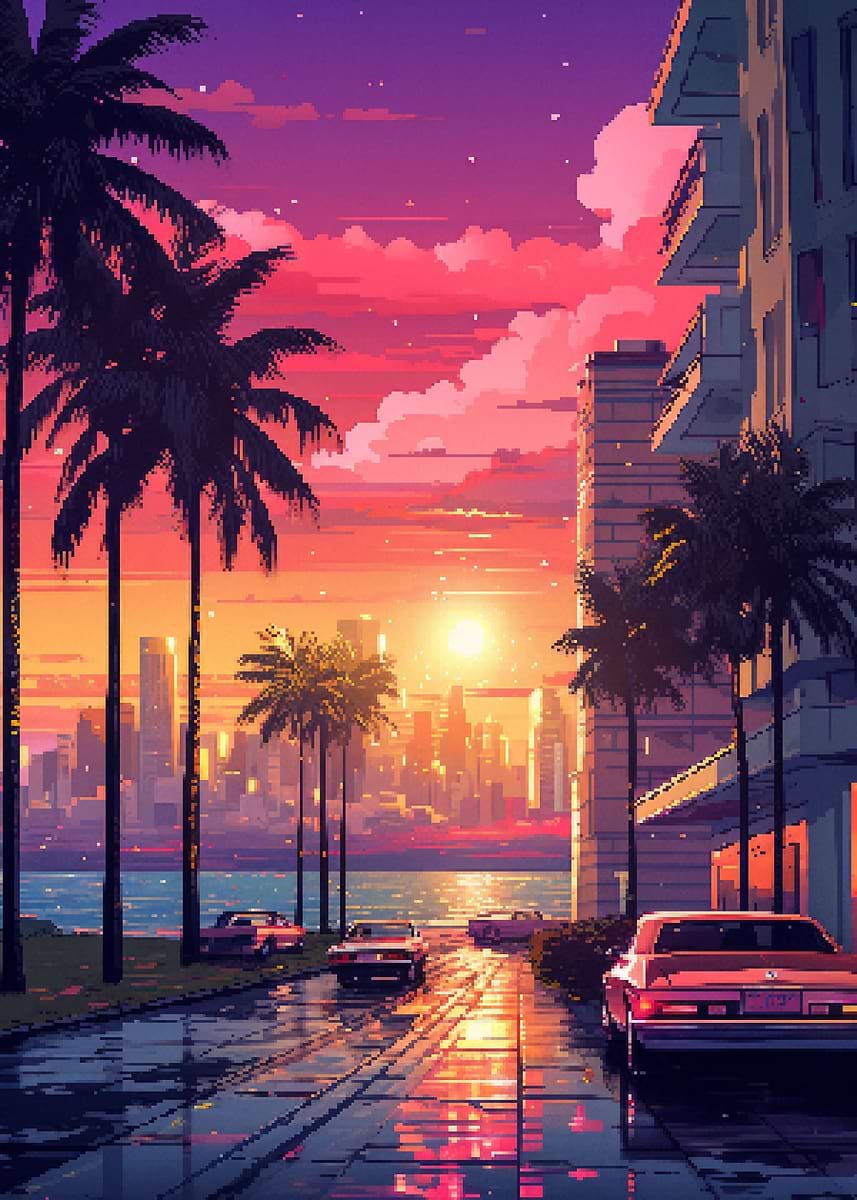 Miami Pixel Art' Poster, picture, metal print, paint by Pucaaa