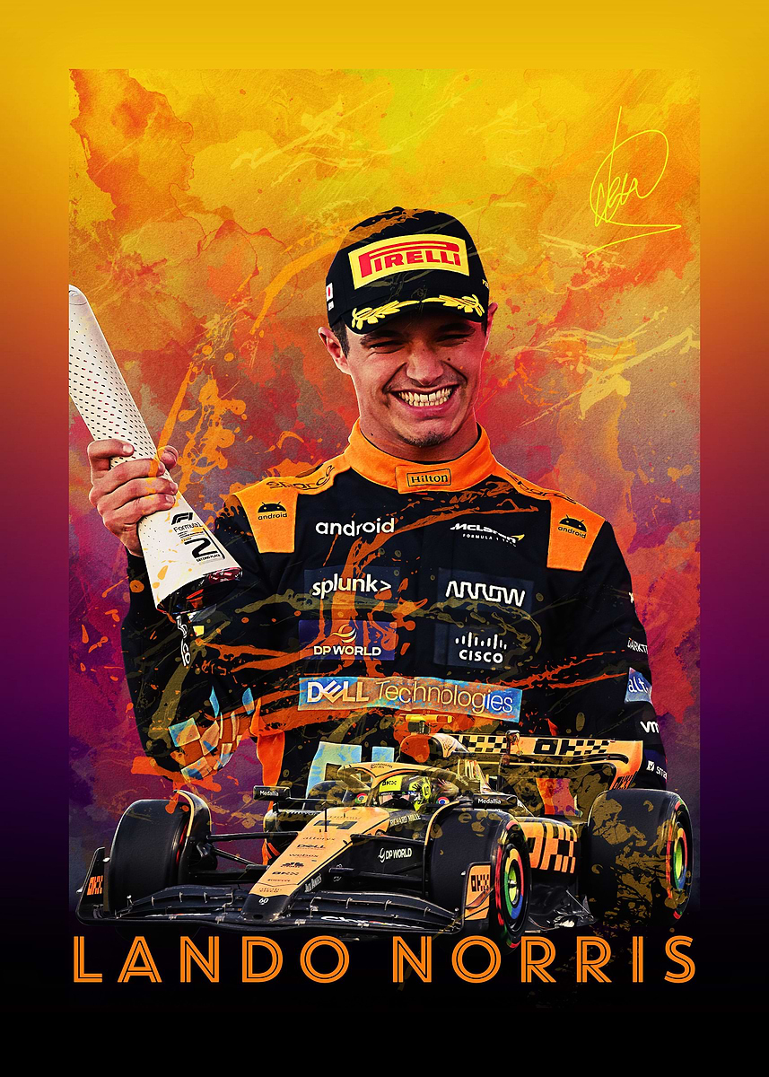 Lando Norris ' Poster, picture, metal print, paint by Brian John