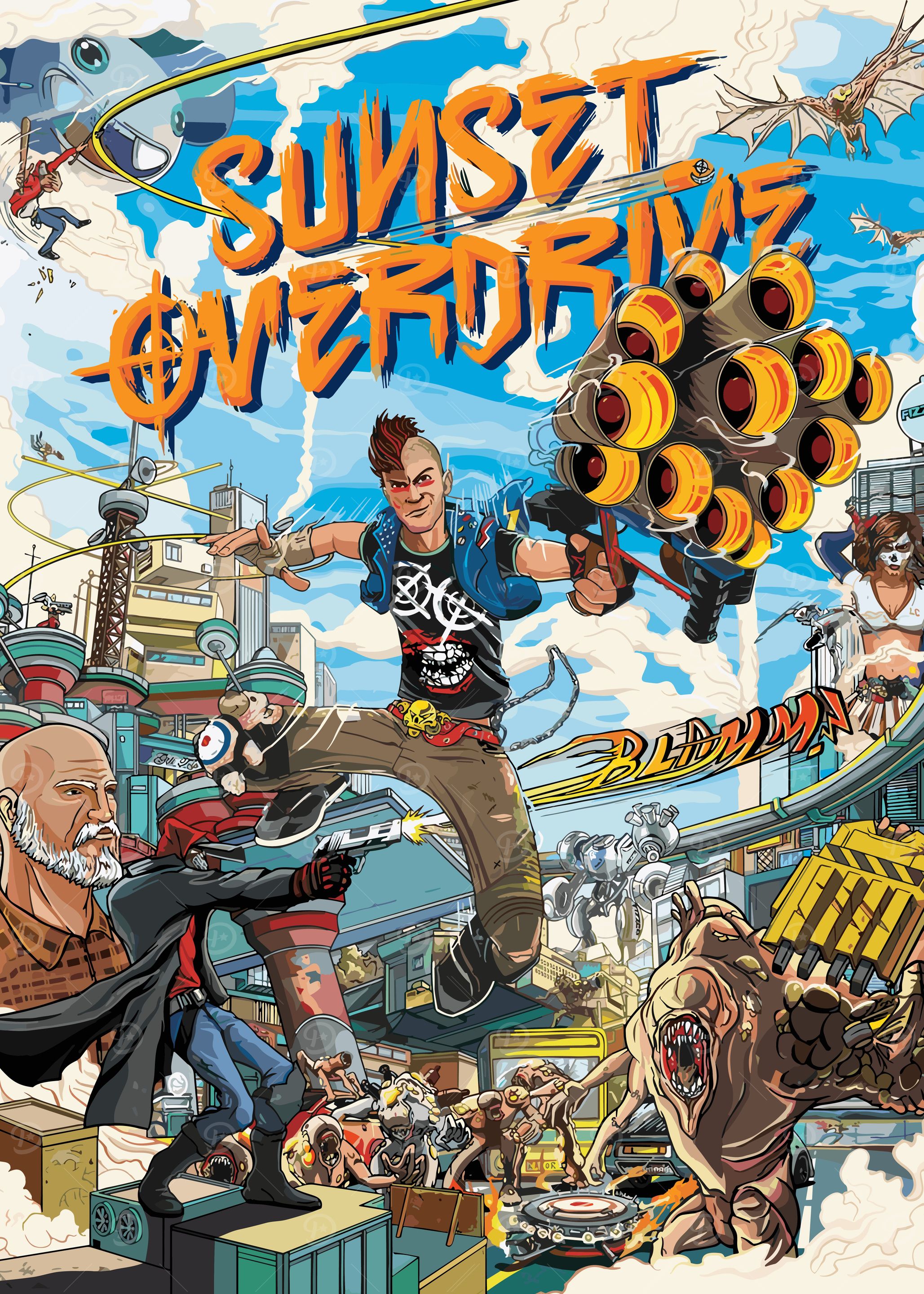 Sunset Overdrive' Poster, picture, metal print, paint by Vivianne