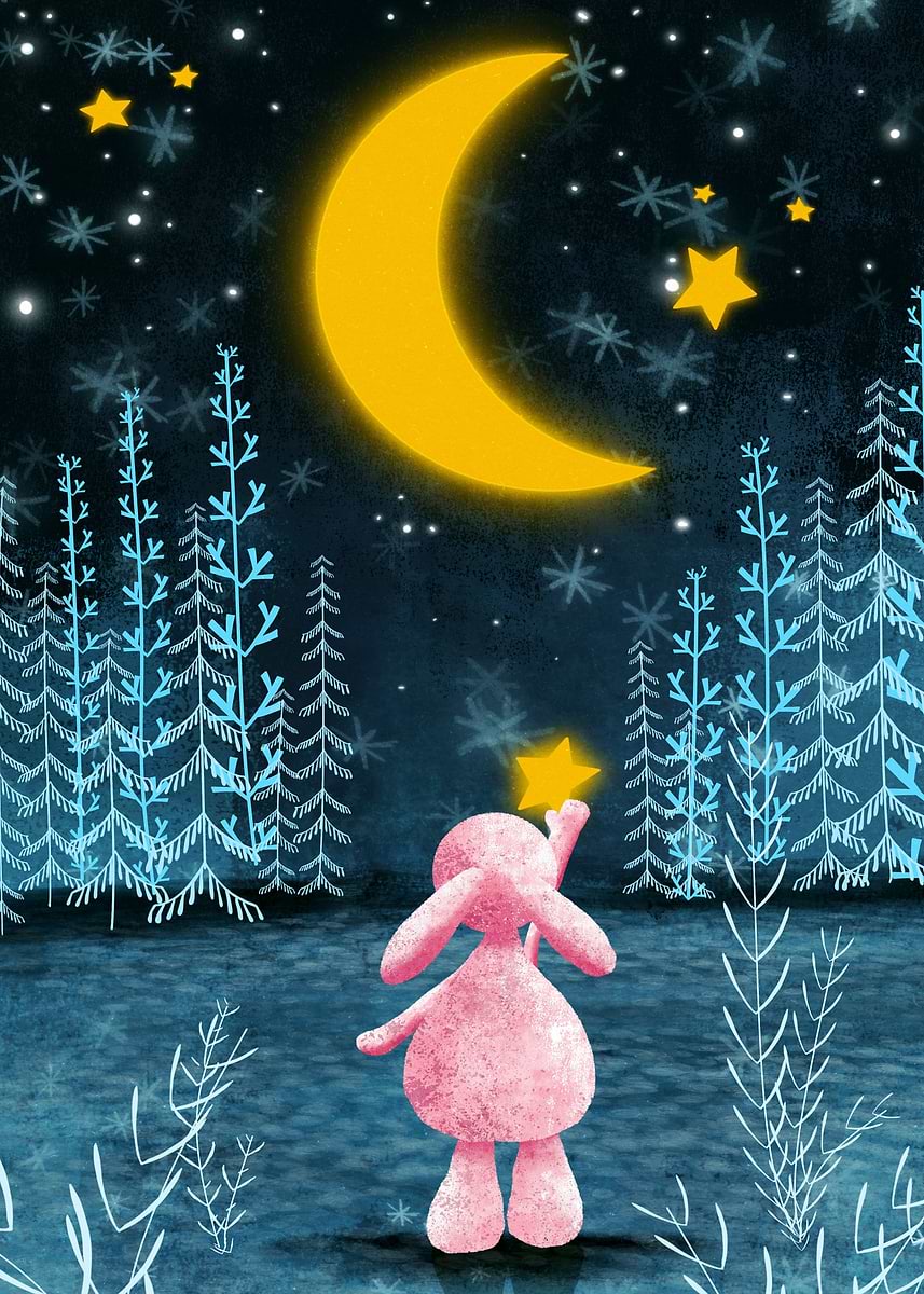 'rabbit and moon dream' Poster, picture, metal print, paint by Travel ...