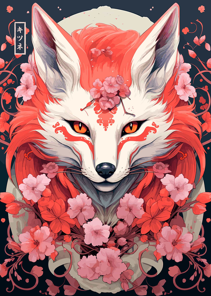 Japanese Fox' Poster, picture, metal print, paint by Susan Cannon