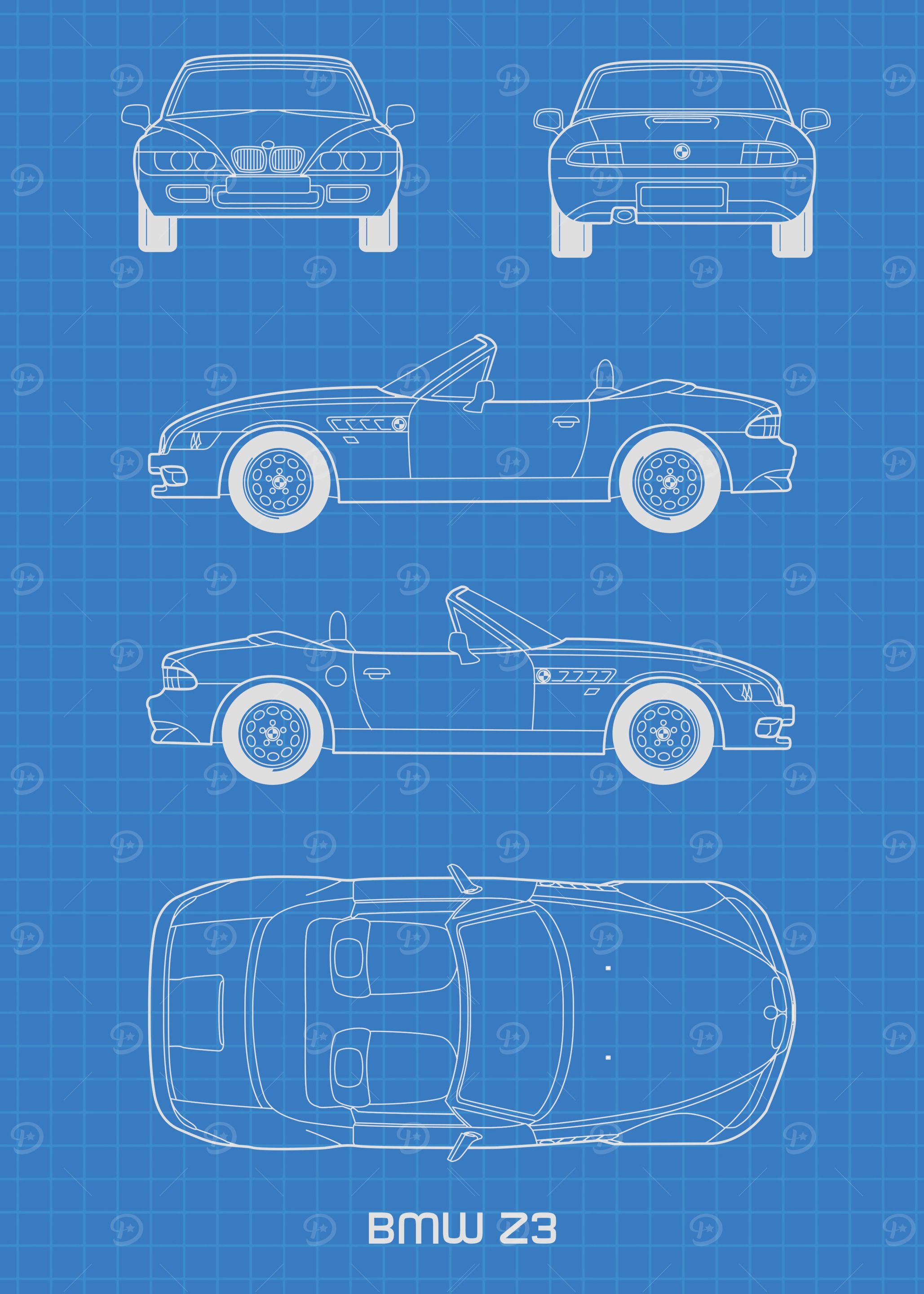BMW Z3 Blueprint' Poster, picture, metal print, paint by
