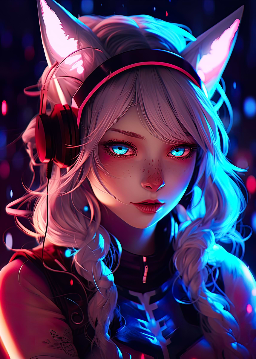 Glowing Neko Odyssey' Poster, picture, metal print, paint by