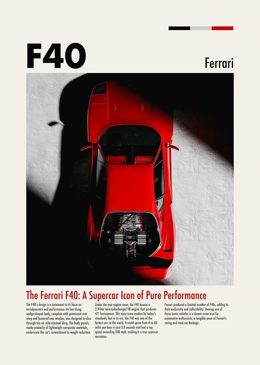 Ferrari F40 poster' Poster, picture, metal print, paint by