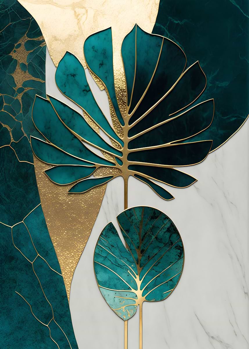 Abstract Tropical Leaf Art — from the Abstract Nature Kintsugi collection, a Pixaverse metal print