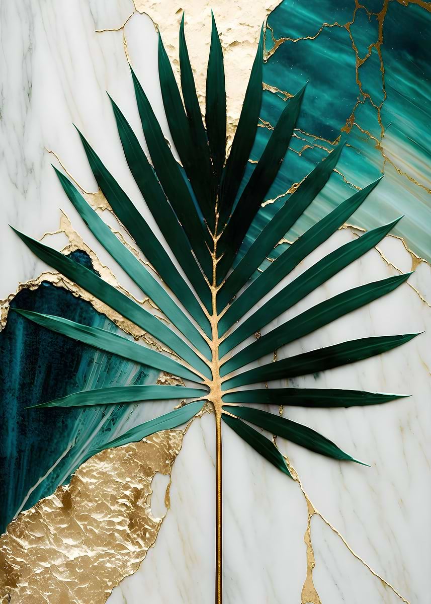 Abstract Sun Palm Leaf Art — from the Abstract Nature Kintsugi collection, a Pixaverse metal print