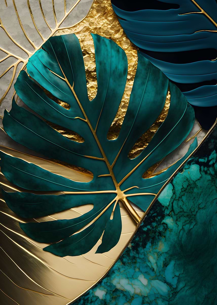 Abstract Monstera Leaf Art — from the Abstract Nature Kintsugi collection, a Pixaverse metal print
