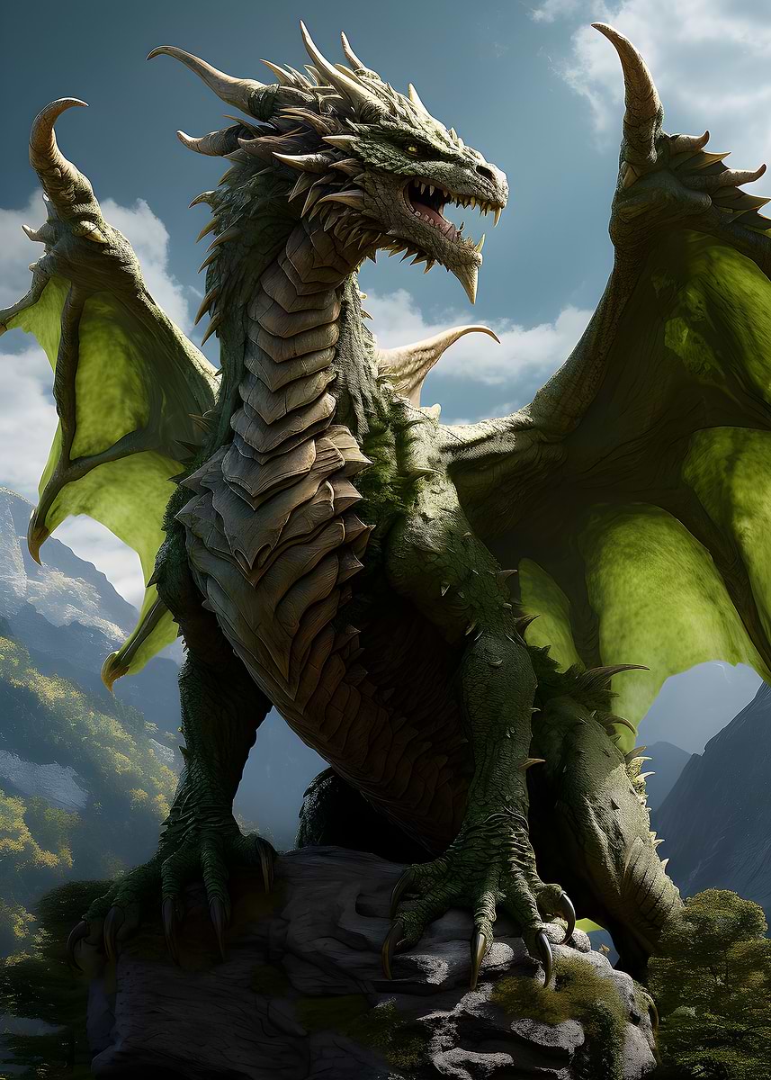 Green Earth Elder Dragon — from the Dragons Lair collection, a Pixaverse metal print