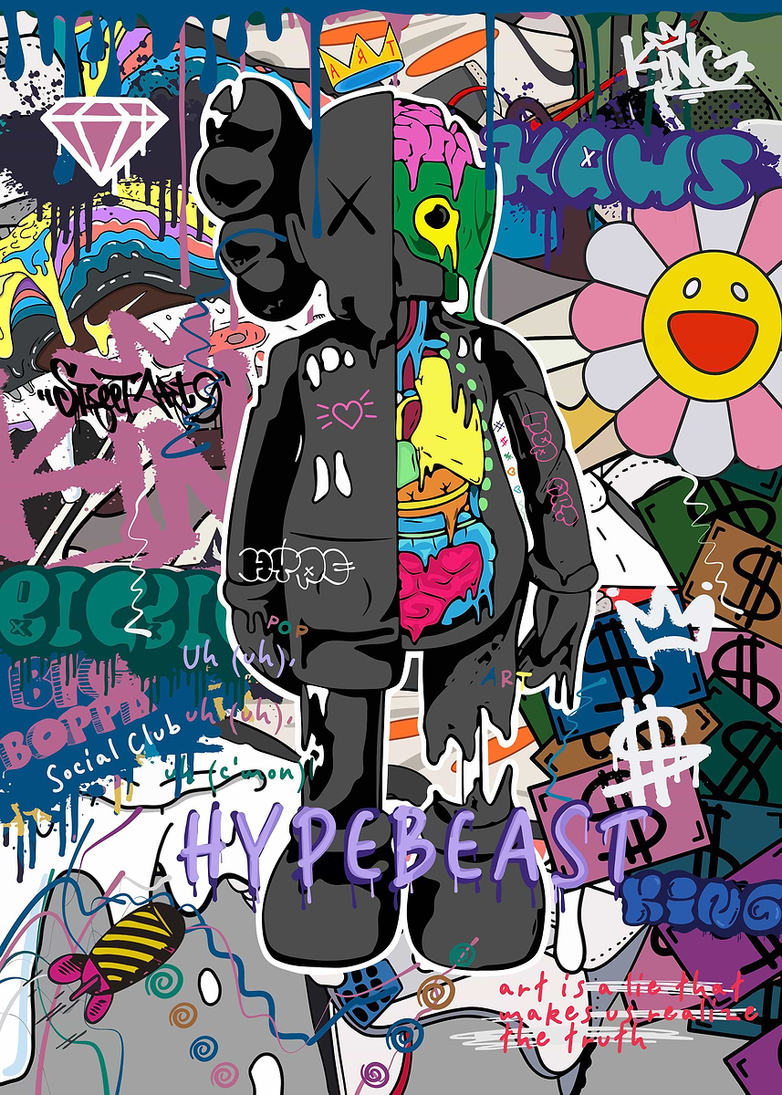 Kaw Kaws Bearbrick' Poster, picture, metal print, paint by