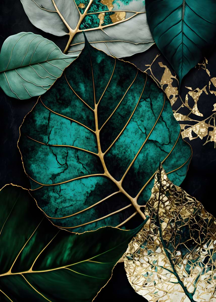 Abstract Botanic Gold Art — from the Abstract Nature Kintsugi collection, a Pixaverse metal print