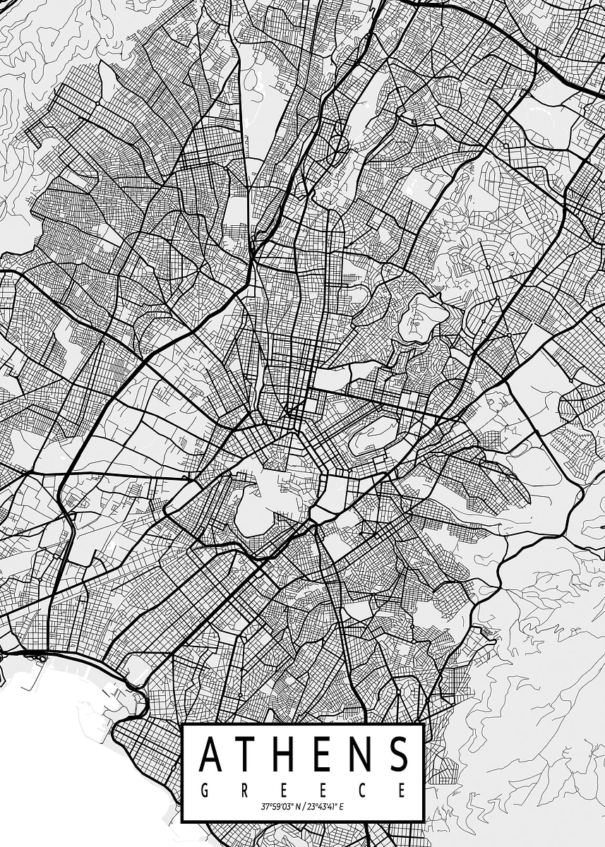 'Athens City Map Light' Poster, picture, metal print, paint by deMAP ...
