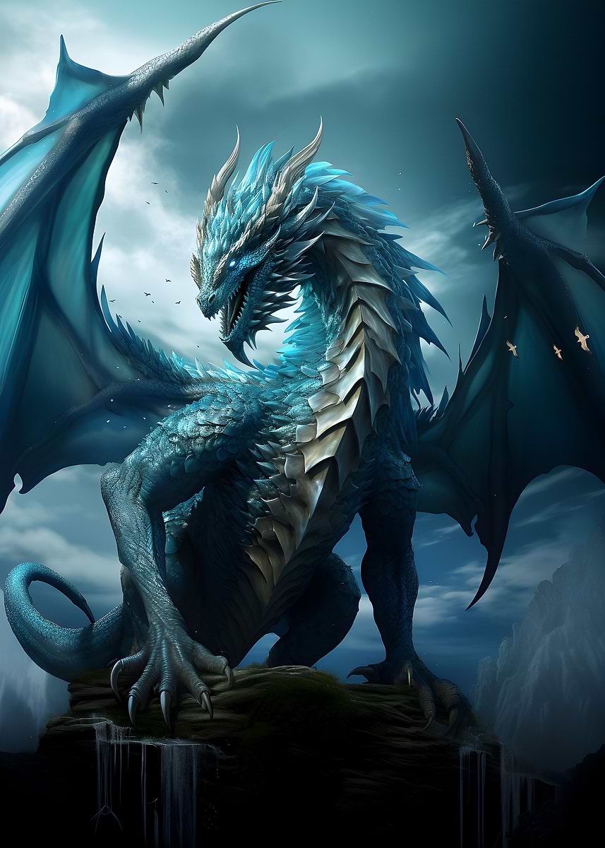 Blue Elder Dragon of Water — from the Dragons Lair collection, a Pixaverse metal print