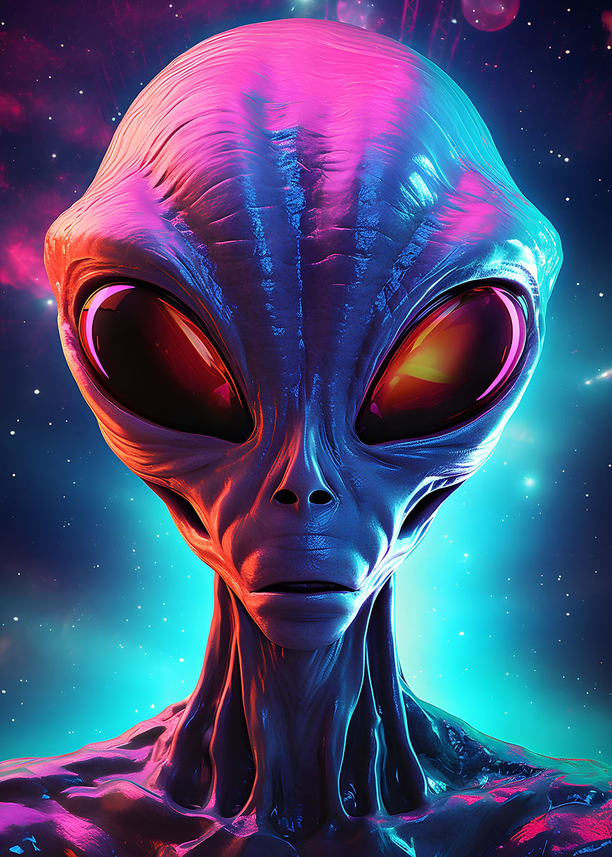 Alien Head Front View' Poster, picture, metal print, paint by