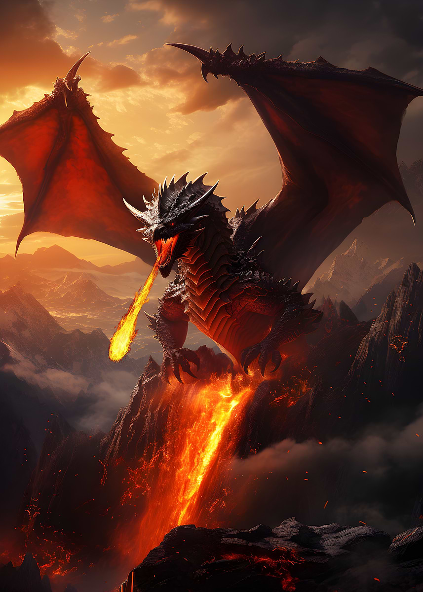Red Fire Elder Dragon — from the Dragons Lair collection, a Pixaverse metal print