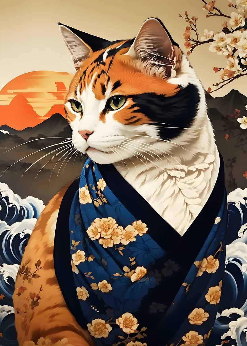 Japanese Cat' Poster, picture, metal print, paint by Xăm Việt