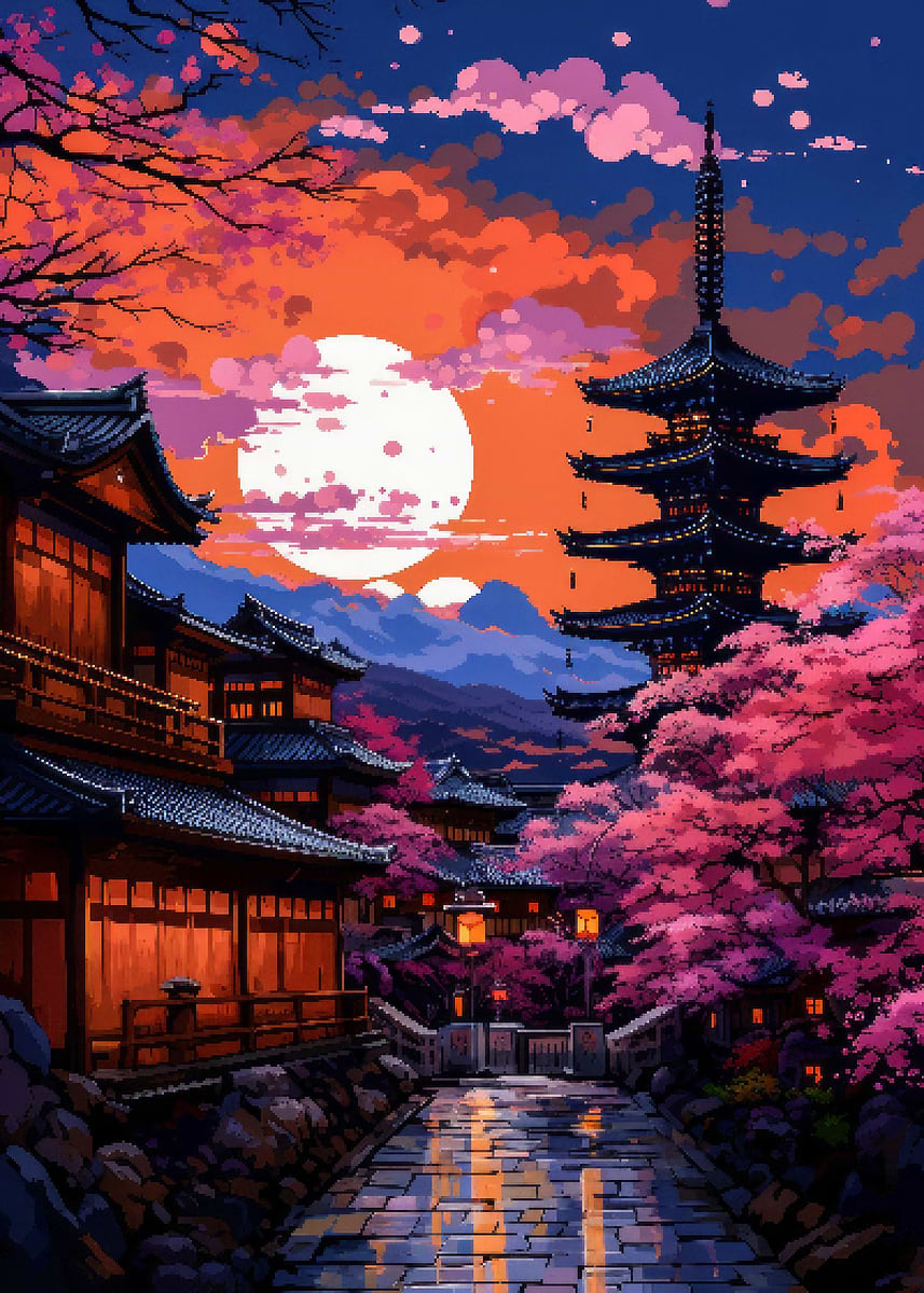 Kyoto Pixel Art' Poster, picture, metal print, paint by Pucaaa