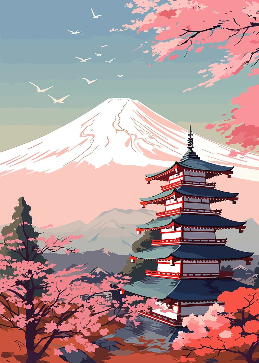mount fuji' Poster, picture, metal print, paint by Zeeshan Ali