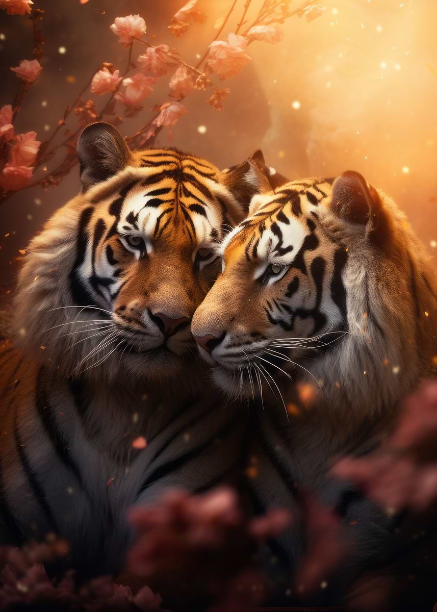 Tigers Romantic Love Peace' Poster, picture, metal print, paint by