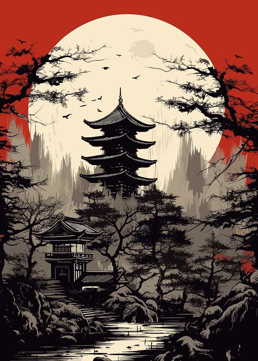 Vintage Japan Landscapes' Poster, picture, metal print, paint by