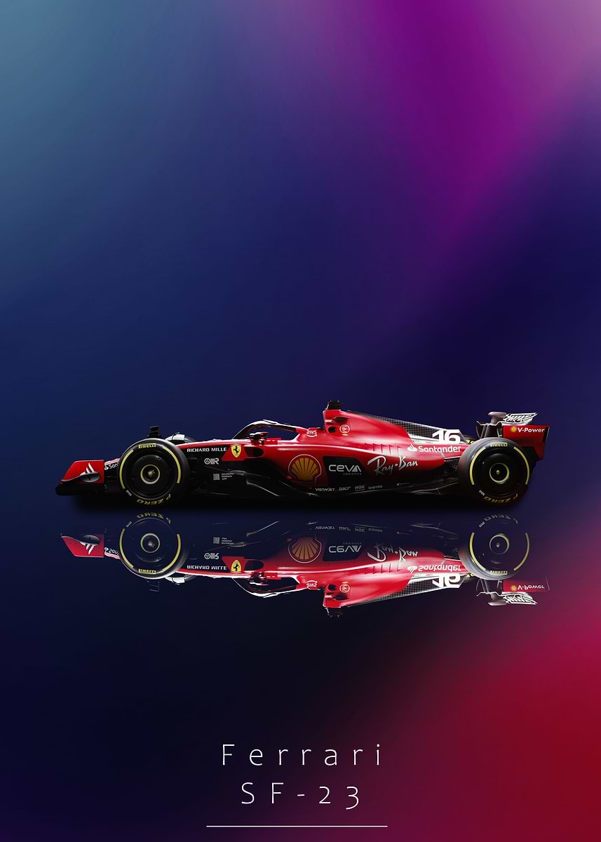 Ferrari SF23 F1 Car Poster' Poster, picture, metal print, paint by