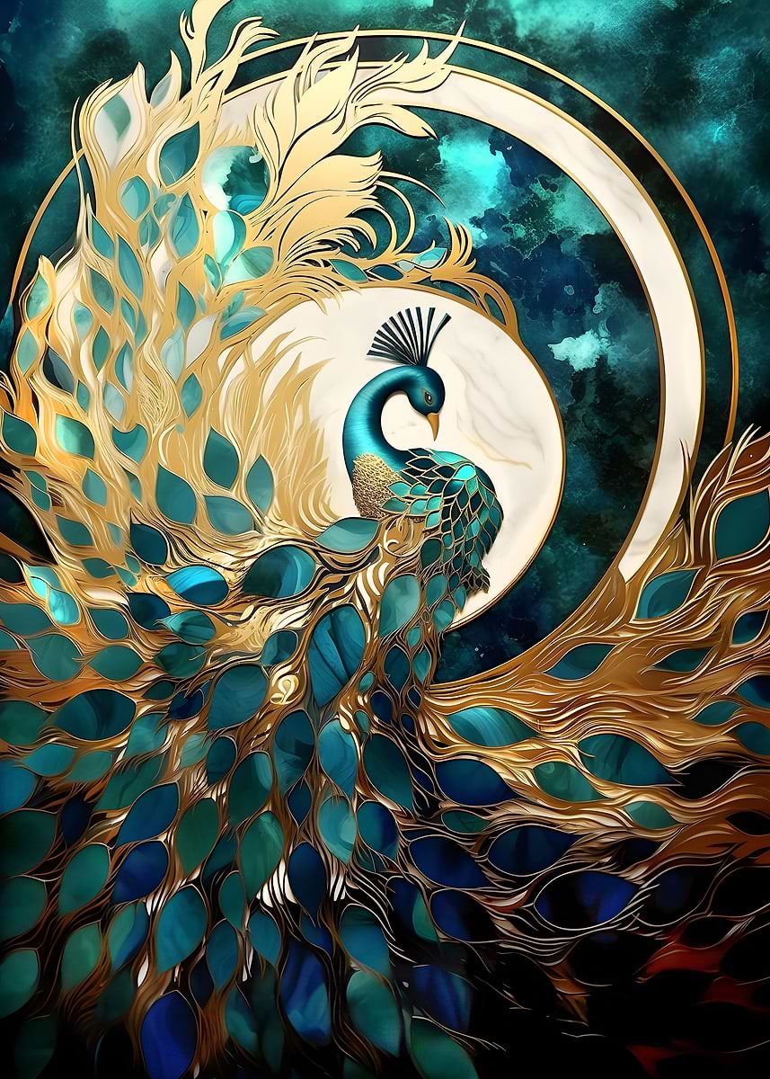 Abstract Peacock Kintsugi — from the Abstract Nature Kintsugi collection, a Pixaverse metal print