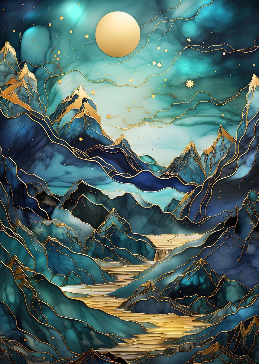 Abstract Aurora Borealis — from the Abstract Nature Kintsugi collection, a Pixaverse metal print