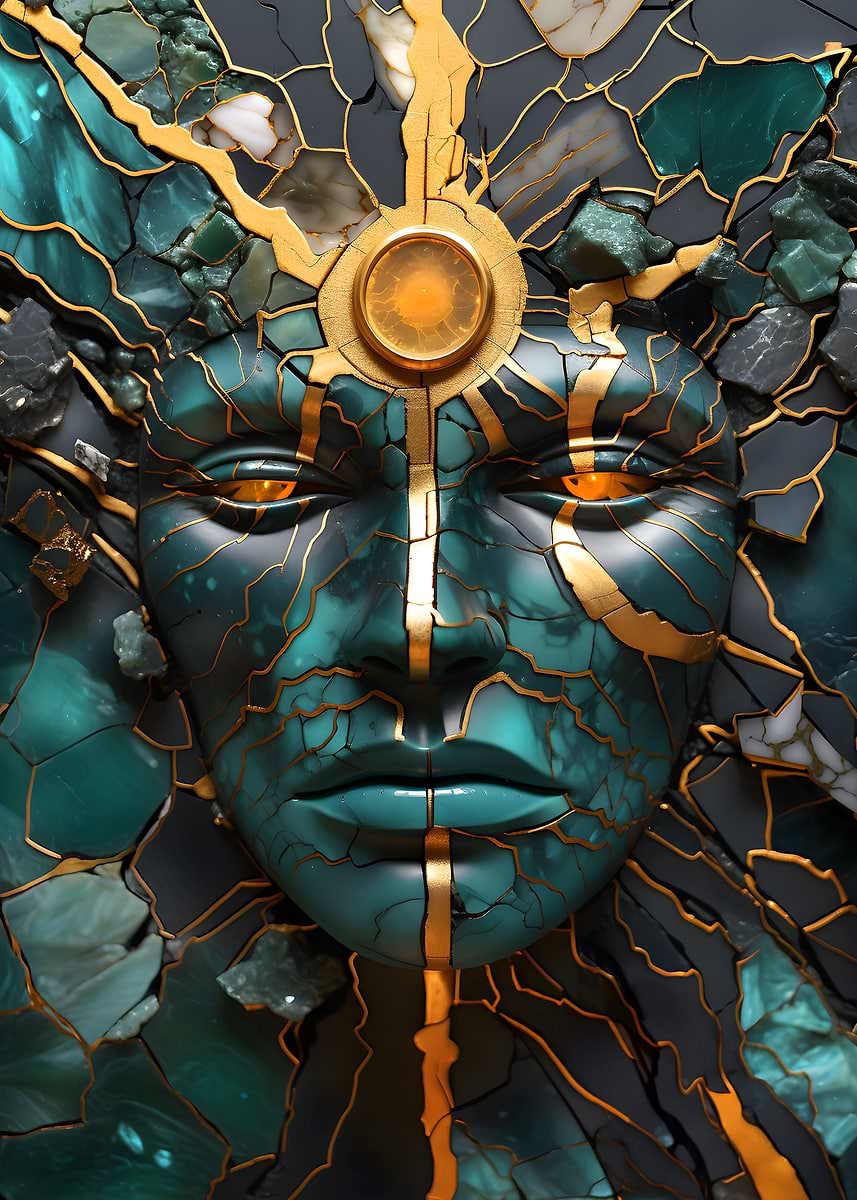 Gaia Mother Of All Life — from the Abstract Nature Kintsugi collection, a Pixaverse metal print