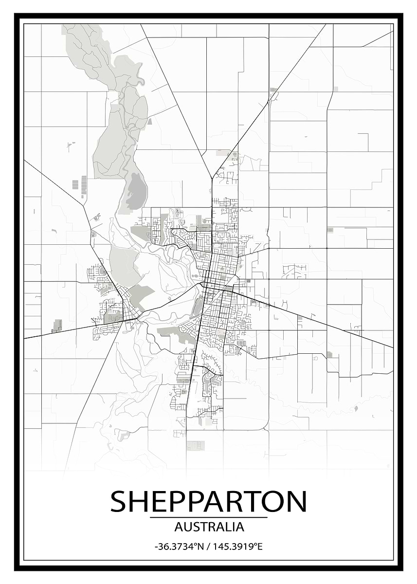 Shepparton Postcode 'Shepparton AUS White Map' Poster, picture, metal print, paint by Wall ...