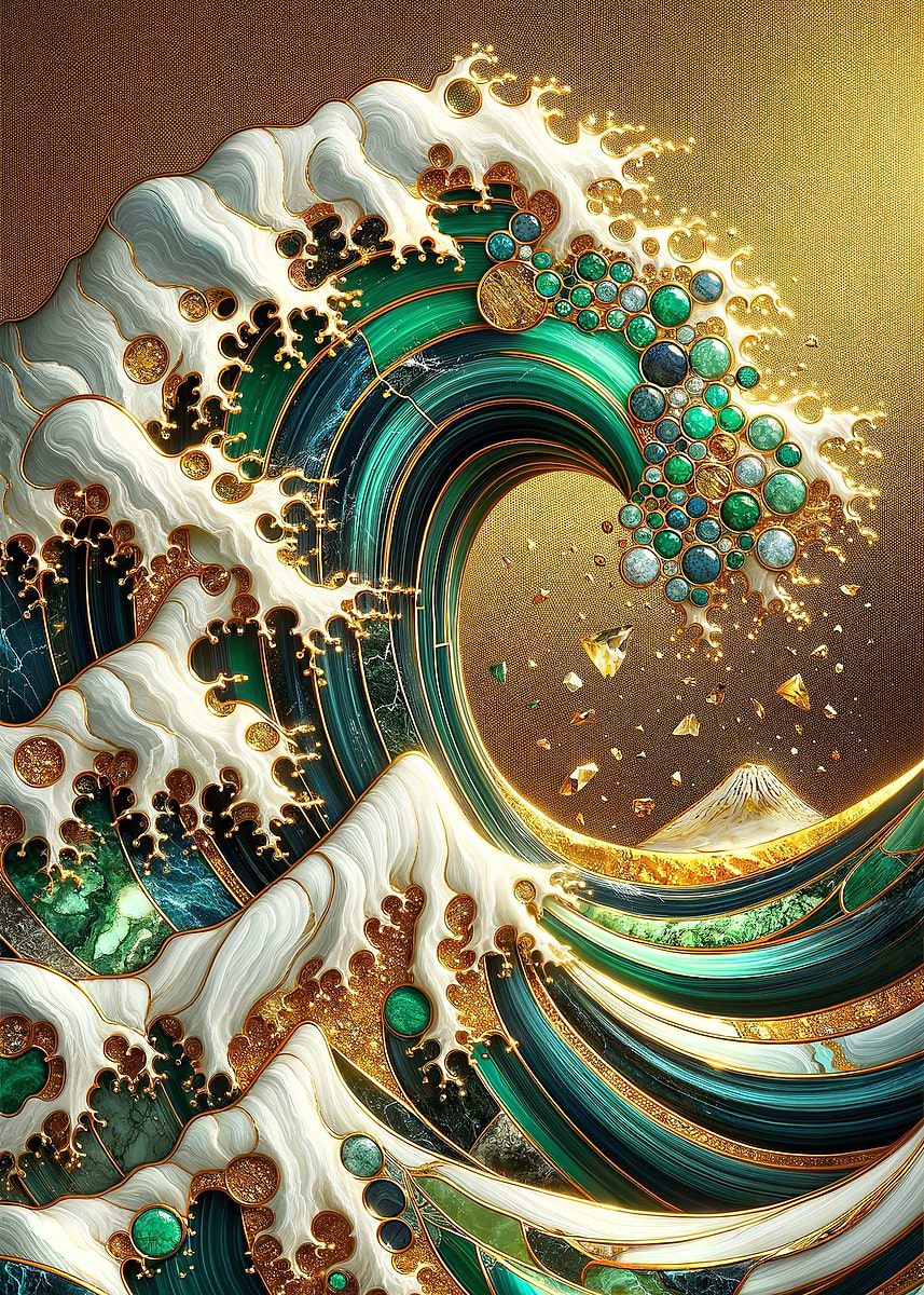 黄金の調和の木 DISPLATE メタリック ポスター ( #8833 ) Gold Great Wave Abstract ' Poster, picture, metal print, paint by