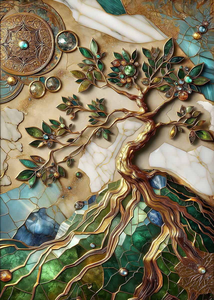 Abstract World Tree Art — from the Abstract Nature Kintsugi collection, a Pixaverse metal print