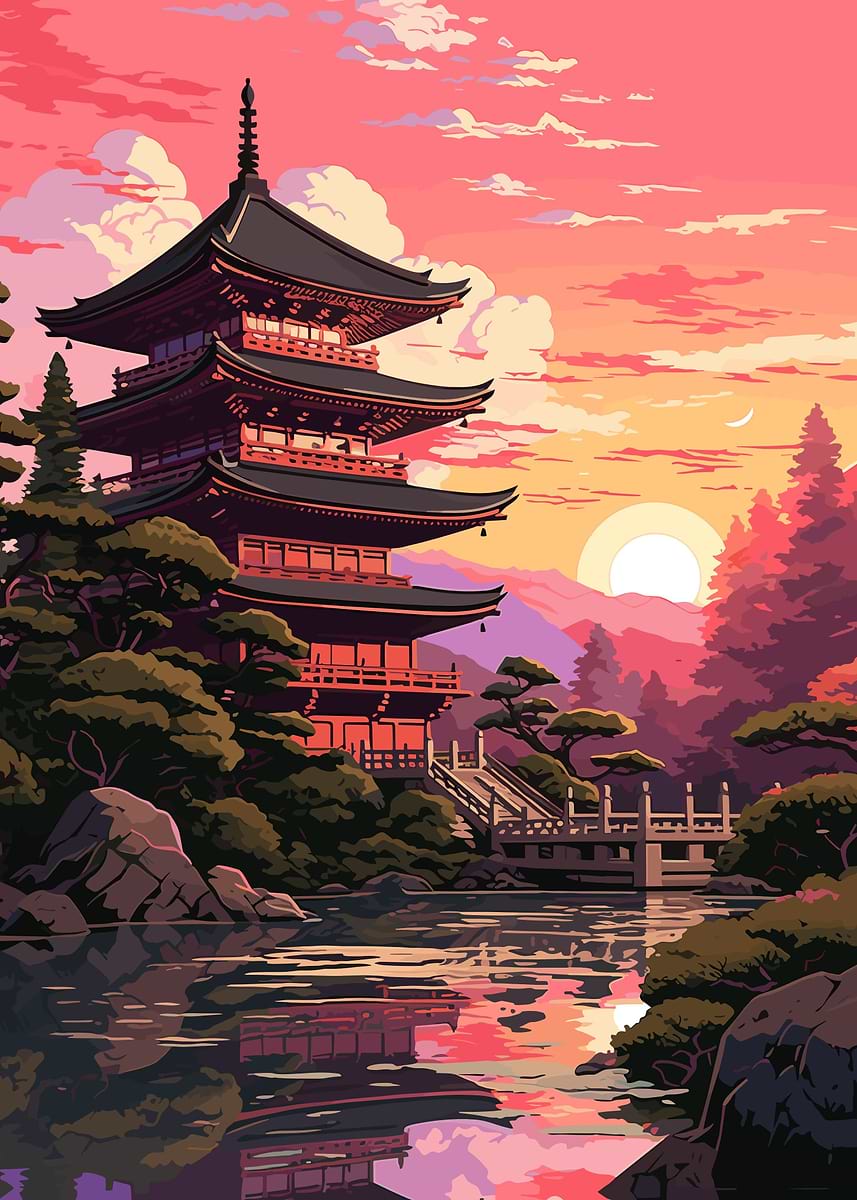 Japanese Temple' Poster, picture, metal print, paint by SuperNova