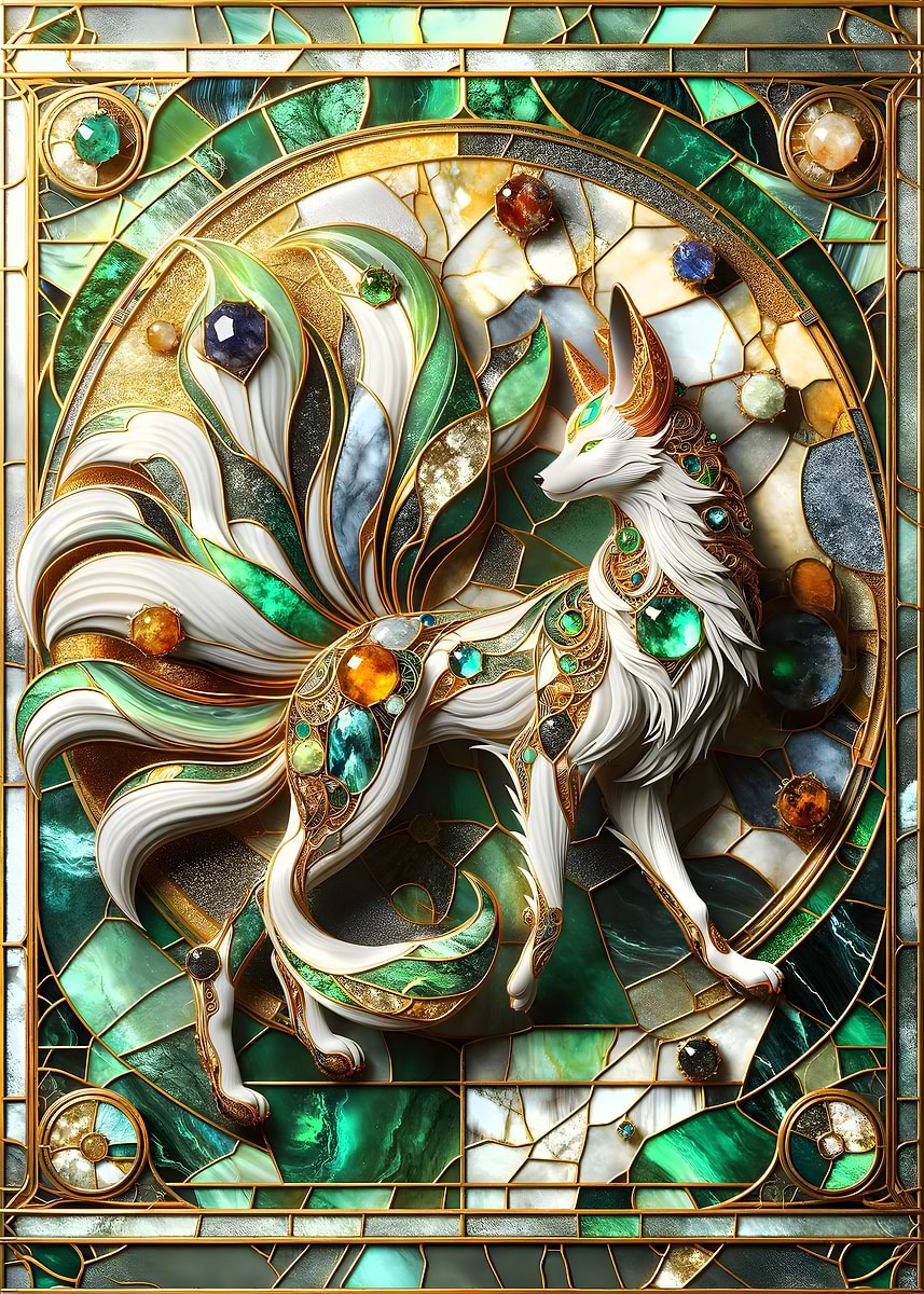 Nine Tailed Fox Kitsune — from the Abstract Nature Kintsugi collection, a Pixaverse metal print