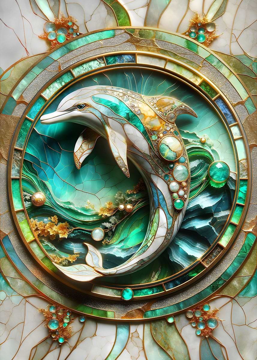 Abstract Dolphin Kintsugi — from the Abstract Nature Kintsugi collection, a Pixaverse metal print