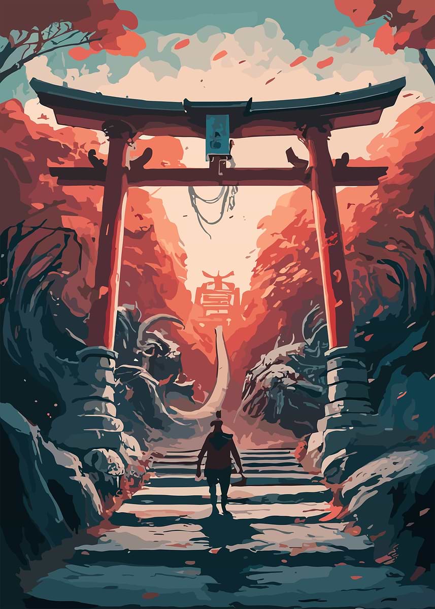 Beautiful Torii Gate Japan' Poster, picture, metal print, paint by