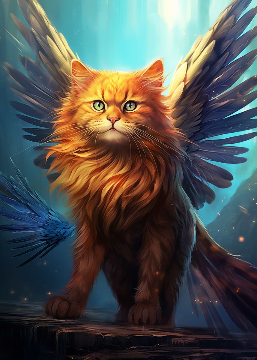 Adventure Winged Cat' Poster, picture, metal print, paint by