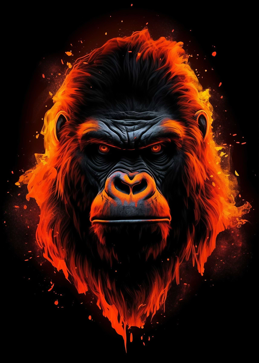 Orange Neon Gorilla' Poster, picture, metal print, paint by