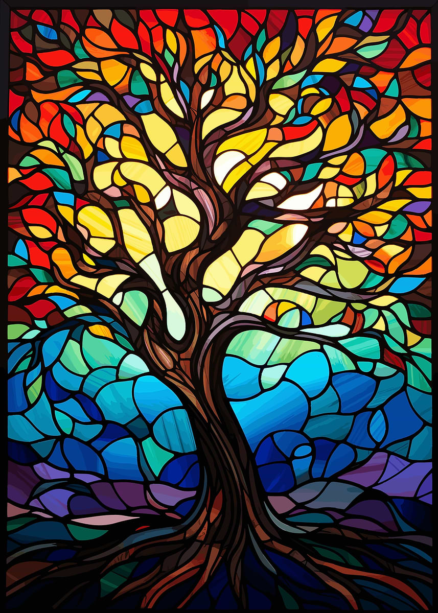 Tree of Life Stained Glass' Poster, picture, metal print, paint by