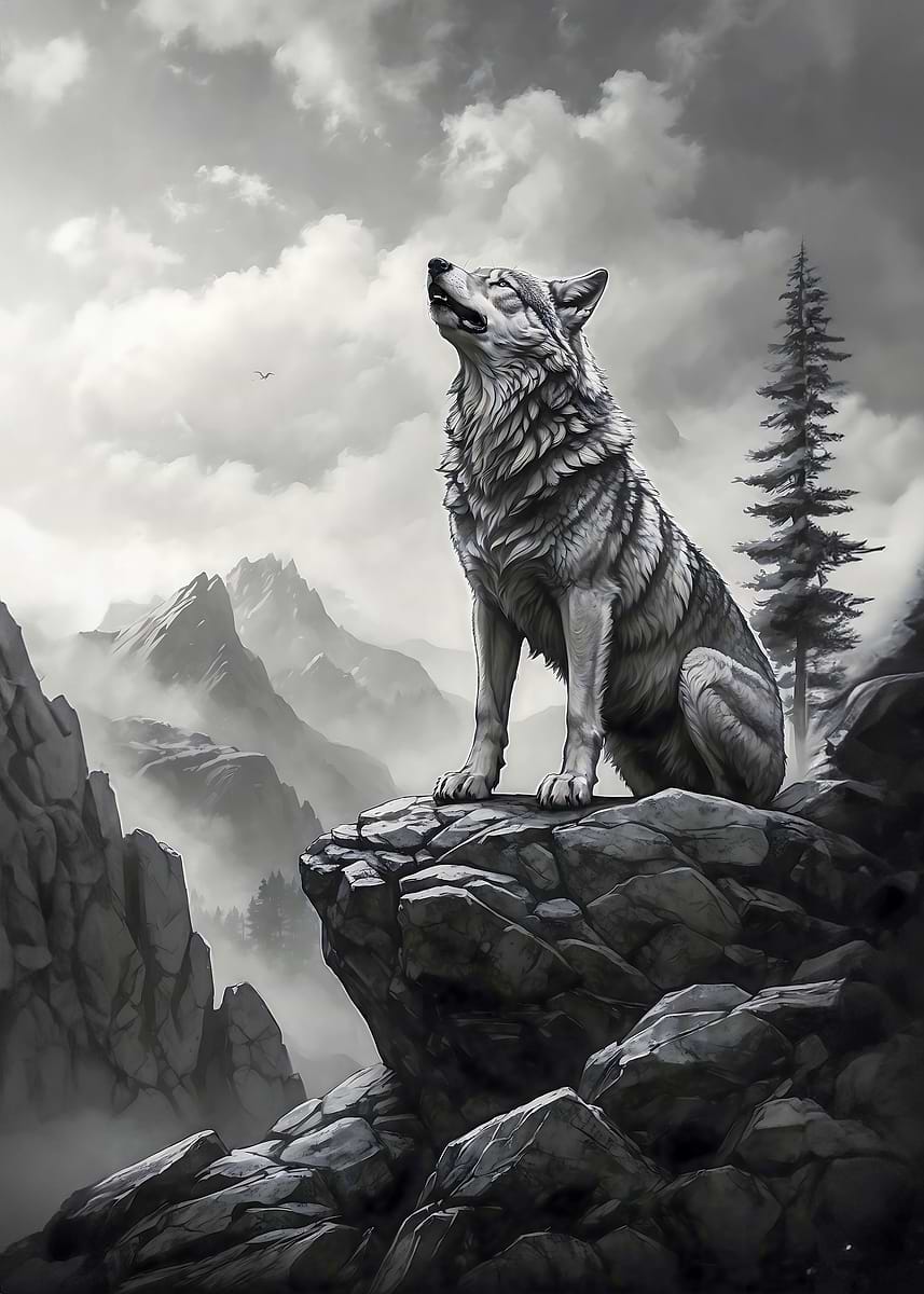 Wolf Werewolf Landscape' Poster, picture, metal print, paint by