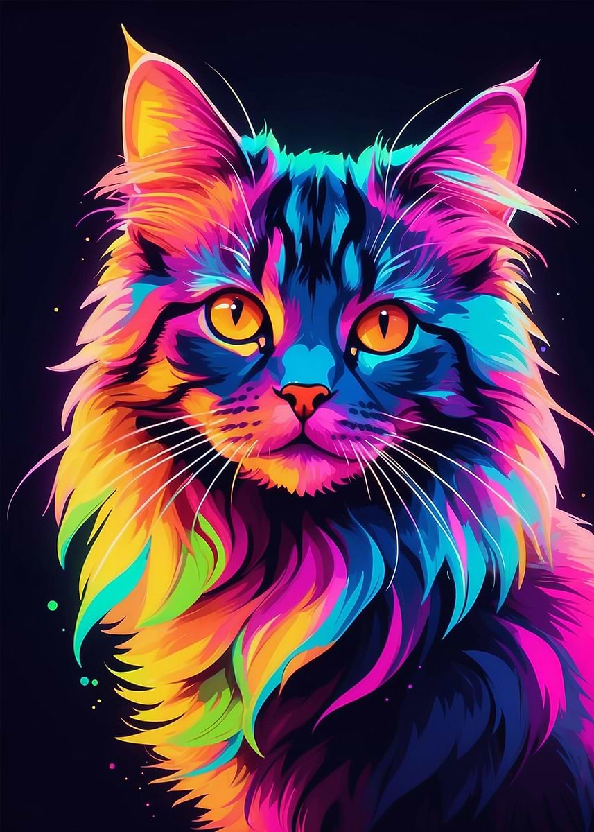 'Cat neon colors' Poster, picture, metal print, paint by Ady Nue | Displate