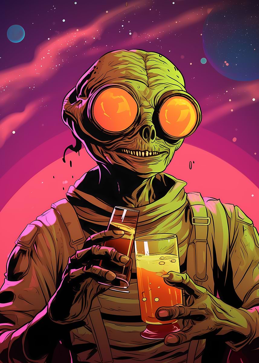 'Alien with a Beer' Poster, picture, metal print, paint by Spooky Blob ...